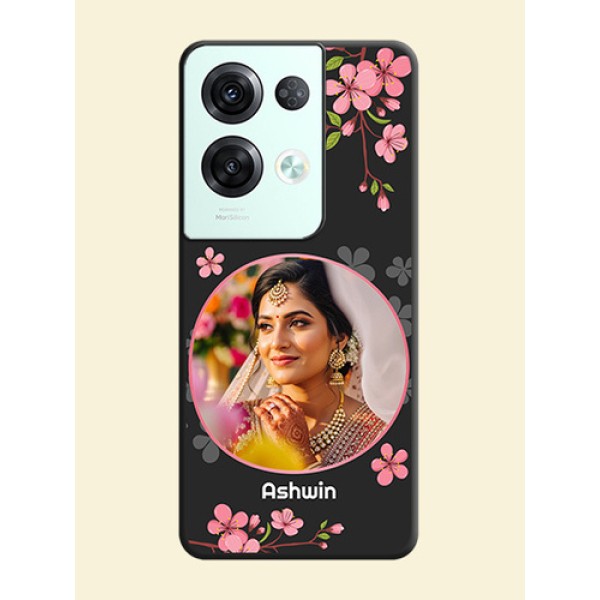 Round Image with Pink Color Floral Design on Photo on Space Black Soft Matte Back Cover - Oppo Reno 8 Pro 5G