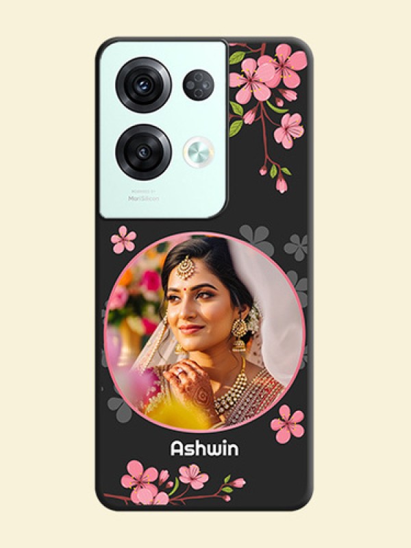 Round Image with Pink Color Floral Design on Photo on Space Black Soft Matte Back Cover - Oppo Reno 8 Pro 5G