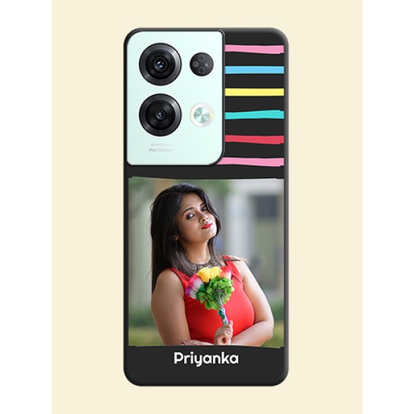 Multicolor Lines with Image on Space Black Personalized Soft Matte Phone Covers - Oppo Reno 8 Pro 5G Multicolor Lines with Image on Space Black Personalized Soft Matte Phone Covers - Oppo Reno 8 Pro 5G