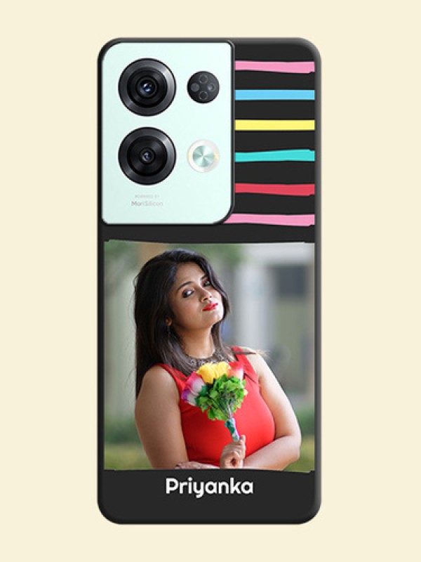 Multicolor Lines with Image on Space Black Personalized Soft Matte Phone Covers - Oppo Reno 8 Pro 5G