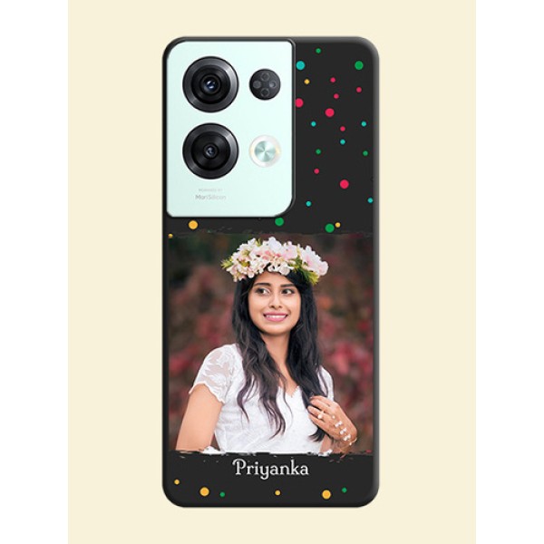 Multicolor Dotted Pattern with Text on Space Black Custom Soft Matte Phone Back Cover - Oppo Reno 8 Pro 5G Multicolor Dotted Pattern with Text on Space Black Custom Soft Matte Phone Back Cover - Oppo Reno 8 Pro 5G
