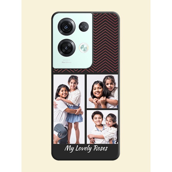 Wave Pattern with 3 Image Holder on Space Black Custom Soft Matte Back Cover - Oppo Reno 8 Pro 5G Wave Pattern with 3 Image Holder on Space Black Custom Soft Matte Back Cover - Oppo Reno 8 Pro 5G