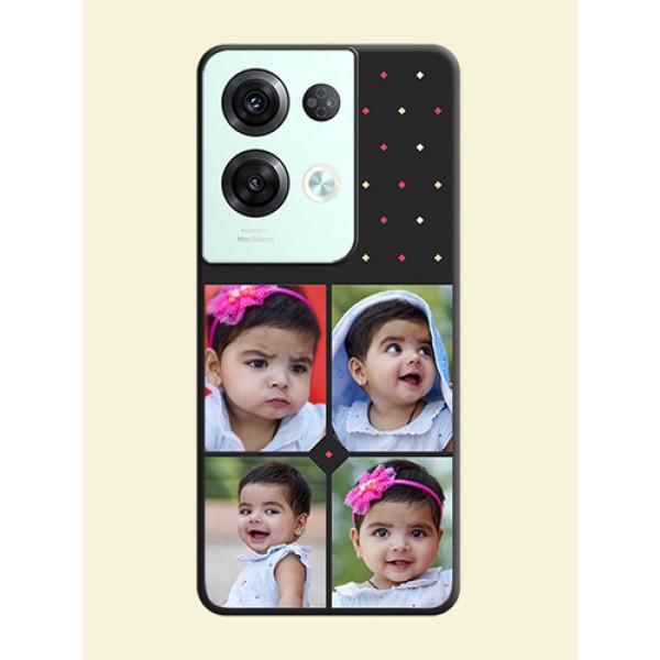 Multicolor Dotted Pattern with 4 Image Holder on Space Black Custom Soft Matte Phone Cases - Oppo Reno 8 Pro 5G Multicolor Dotted Pattern with 4 Image Holder on Space Black Custom Soft Matte Phone Cases - Oppo Reno 8 Pro 5G