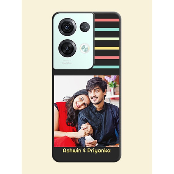 Color Stripes with Photo and Text on Photo on Space Black Soft Matte Mobile Case - Oppo Reno 8 Pro 5G Color Stripes with Photo and Text on Photo on Space Black Soft Matte Mobile Case - Oppo Reno 8 Pro 5G