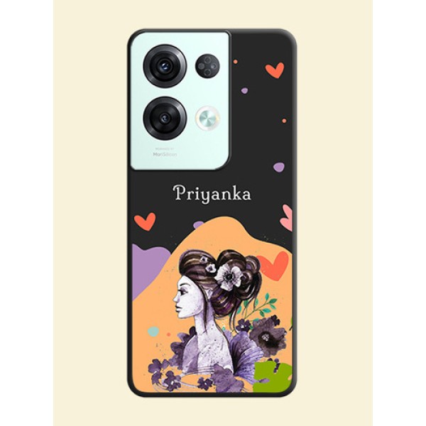 Namecase For Her With Fancy Lady Image On Space Black Personalized Soft Matte Phone Covers -Oppo Reno 8 Pro 5G
