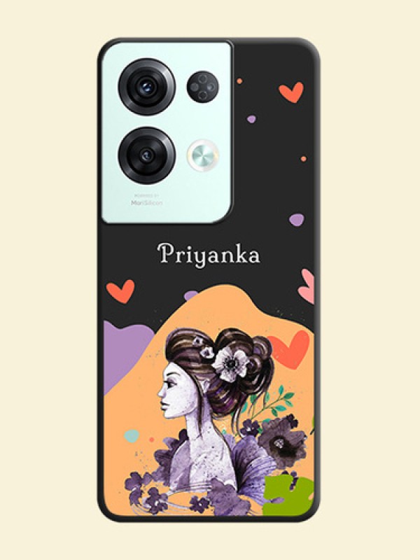 Namecase For Her With Fancy Lady Image On Space Black Personalized Soft Matte Phone Covers -Oppo Reno 8 Pro 5G
