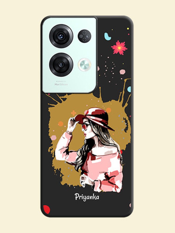 Mordern Lady With Color Splash Background With Custom Text On Space Black Personalized Soft Matte Phone Covers -Oppo Reno 8 Pro 5G