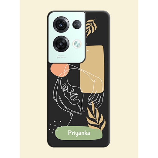 Custom Text With Line Art Of Women & Leaves Design On Space Black Personalized Soft Matte Phone Covers -Oppo Reno 8 Pro 5G Custom Text With Line Art Of Women & Leaves Design On Space Black Personalized Soft Matte Phone Covers -Oppo Reno 8 Pro 5G