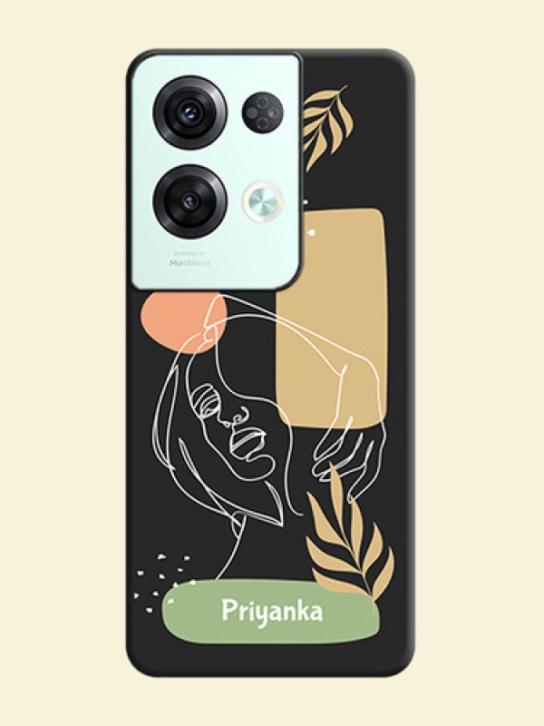 Custom Text With Line Art Of Women & Leaves Design On Space Black Personalized Soft Matte Phone Covers -Oppo Reno 8 Pro 5G