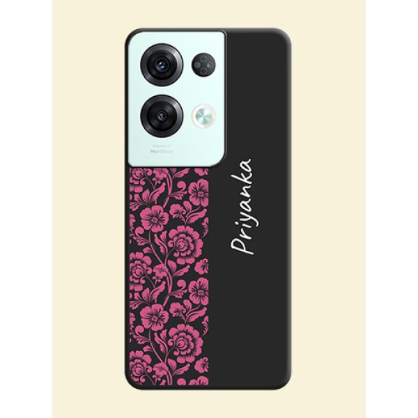 Pink Floral Pattern Design With Custom Text On Space Black Personalized Soft Matte Phone Covers -Oppo Reno 8 Pro 5G Pink Floral Pattern Design With Custom Text On Space Black Personalized Soft Matte Phone Covers -Oppo Reno 8 Pro 5G