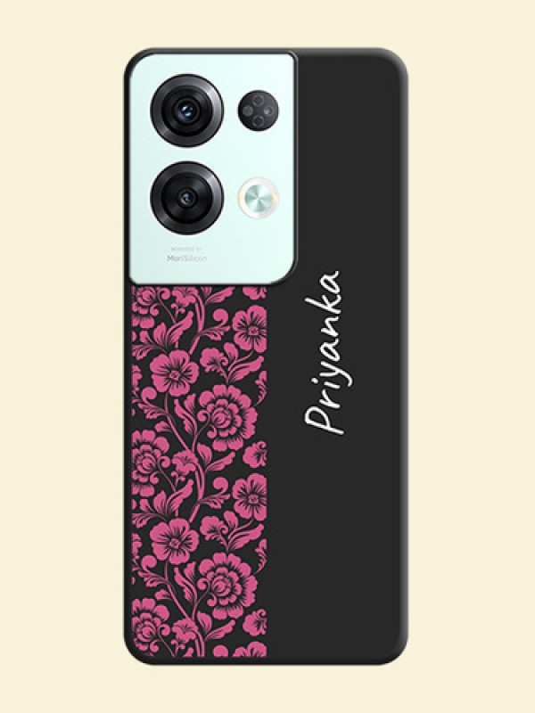 Pink Floral Pattern Design With Custom Text On Space Black Personalized Soft Matte Phone Covers -Oppo Reno 8 Pro 5G