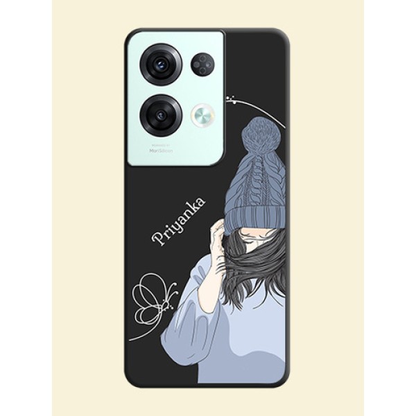 Girl With Blue Winter Outfiit Custom Text Design On Space Black Personalized Soft Matte Phone Covers -Oppo Reno 8 Pro 5G