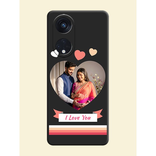 Love Shaped Photo with Colorful Stripes on Personalised Space Black Soft Matte Cases - Oppo Reno 8T 5G Love Shaped Photo with Colorful Stripes on Personalised Space Black Soft Matte Cases - Oppo Reno 8T 5G