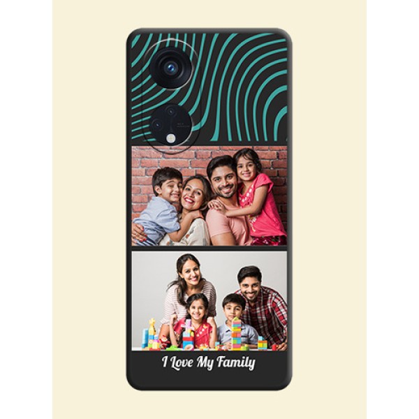 Wave Pattern with 2 Image Holder on Space Black Personalized Soft Matte Phone Covers - Oppo Reno 8T 5G Wave Pattern with 2 Image Holder on Space Black Personalized Soft Matte Phone Covers - Oppo Reno 8T 5G
