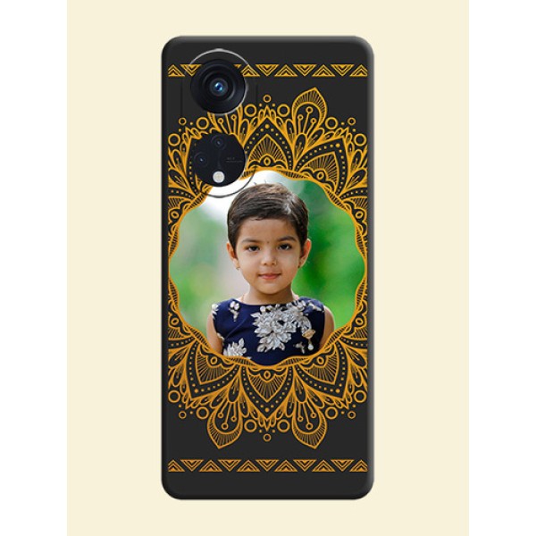 Round Image with Floral Design on Photo on Space Black Soft Matte Mobile Cover - Oppo Reno 8T 5G Round Image with Floral Design on Photo on Space Black Soft Matte Mobile Cover - Oppo Reno 8T 5G