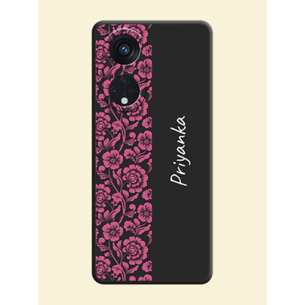 Pink Floral Pattern Design With Custom Text On Space Black Personalized Soft Matte Phone Covers -Oppo Reno 8T 5G Pink Floral Pattern Design With Custom Text On Space Black Personalized Soft Matte Phone Covers -Oppo Reno 8T 5G