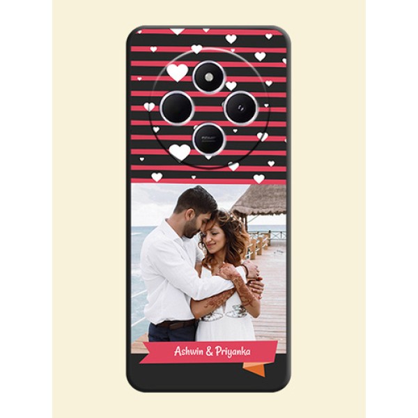 White Color Love Symbols with Pink Lines Pattern On Space Black Custom Soft Matte Mobile Back Cover - Poco C75 5G White Color Love Symbols with Pink Lines Pattern On Space Black Custom Soft Matte Mobile Back Cover - Poco C75 5G