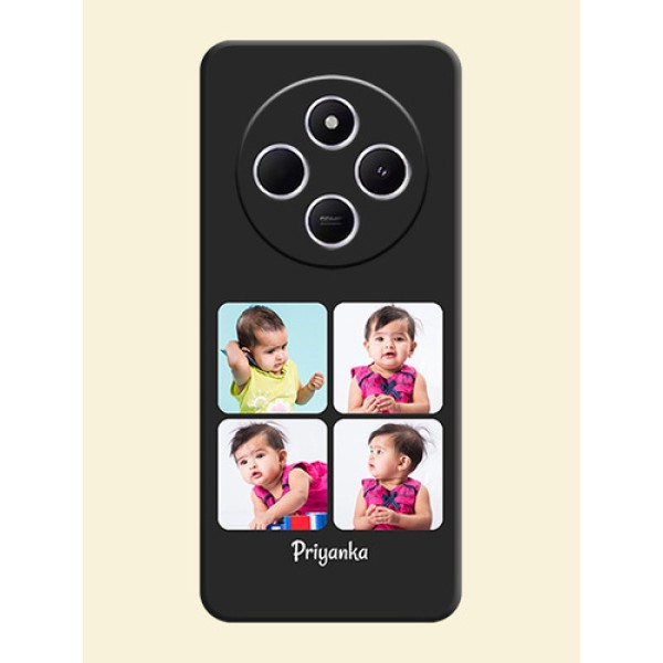 Floral Art with 6 Image Holder on Photo On Space Black Custom Soft Matte Mobile Back Cover - Poco C75 5G Floral Art with 6 Image Holder on Photo On Space Black Custom Soft Matte Mobile Back Cover - Poco C75 5G