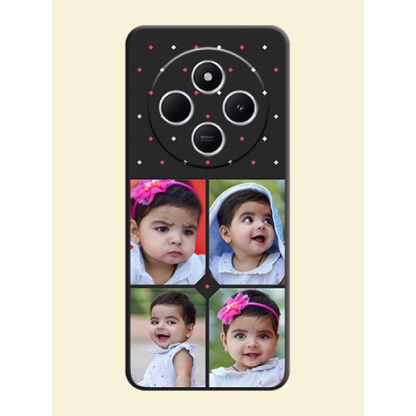 Multicolor Dotted Pattern with 4 Image Holder On Space Black Custom Soft Matte Mobile Back Cover - Poco C75 5G Multicolor Dotted Pattern with 4 Image Holder On Space Black Custom Soft Matte Mobile Back Cover - Poco C75 5G