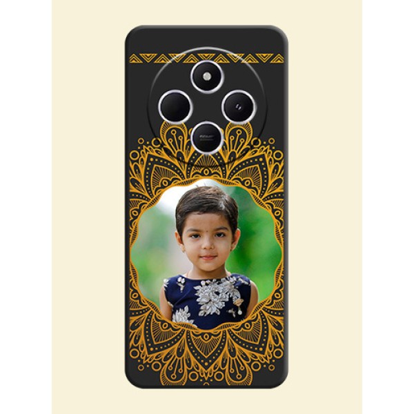 Round Image with Floral Design On Space Black Custom Soft Matte Mobile Back Cover - Poco C75 5G Round Image with Floral Design On Space Black Custom Soft Matte Mobile Back Cover - Poco C75 5G