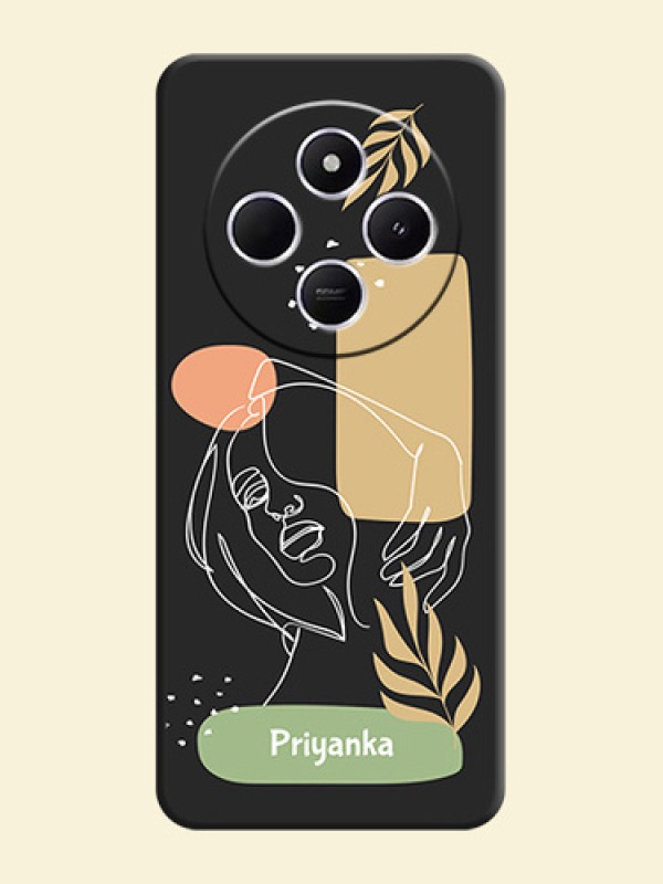 Custom Text With Line Art Of Women & Leaves Design On Space Black Custom Soft Matte Mobile Back Cover - Poco C75 5G