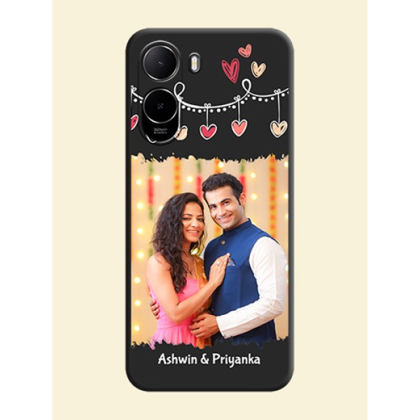 Pink Love Hangings with Name On Space Black Custom Soft Matte Mobile Back Cover - Poco C81