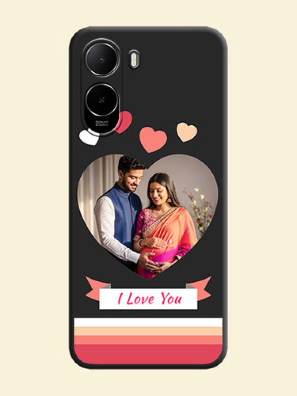 Love Shaped Photo with Colorful Stripes On Space Black Custom Soft Matte Mobile Back Cover - Poco C81