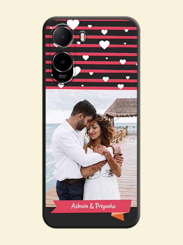 White Color Love Symbols with Pink Lines Pattern On Space Black Custom Soft Matte Mobile Back Cover - Poco C81