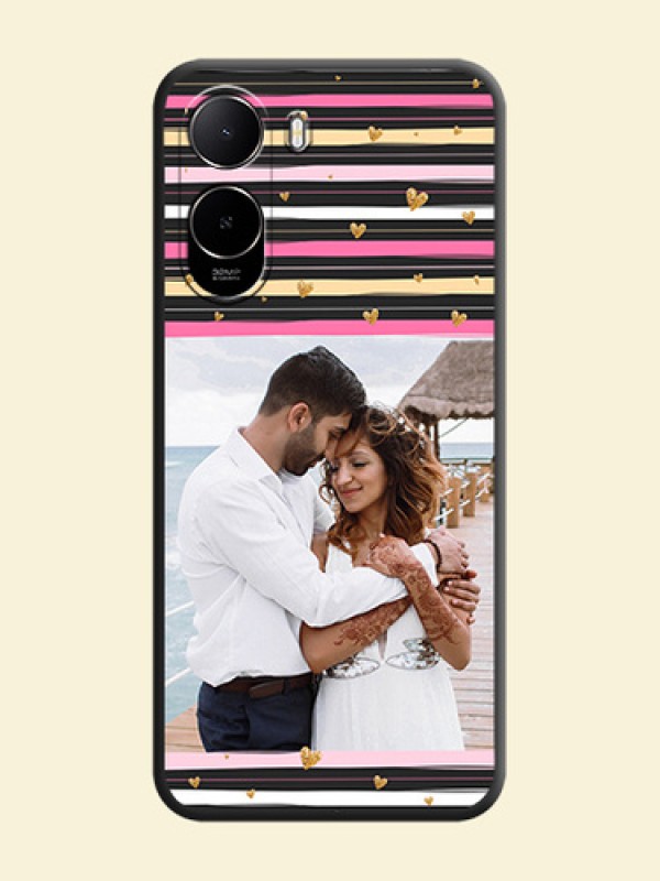 Multicolor Lines and Golden Love Symbols Design on Photo On Space Black Custom Soft Matte Mobile Back Cover - Poco C81