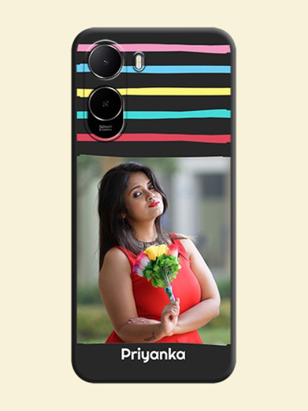 Multicolor Lines with Image On Space Black Custom Soft Matte Mobile Back Cover - Poco C81