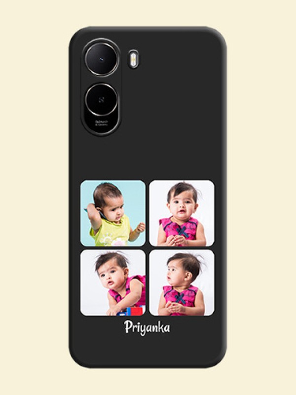 Floral Art with 6 Image Holder on Photo On Space Black Custom Soft Matte Mobile Back Cover - Poco C81