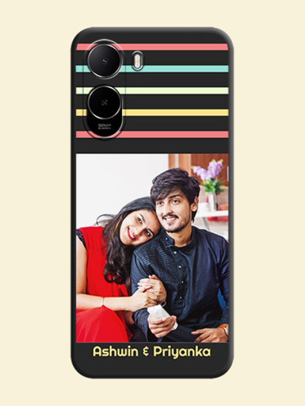 Color Stripes with Photo and Text on Photo On Space Black Custom Soft Matte Mobile Back Cover - Poco C81