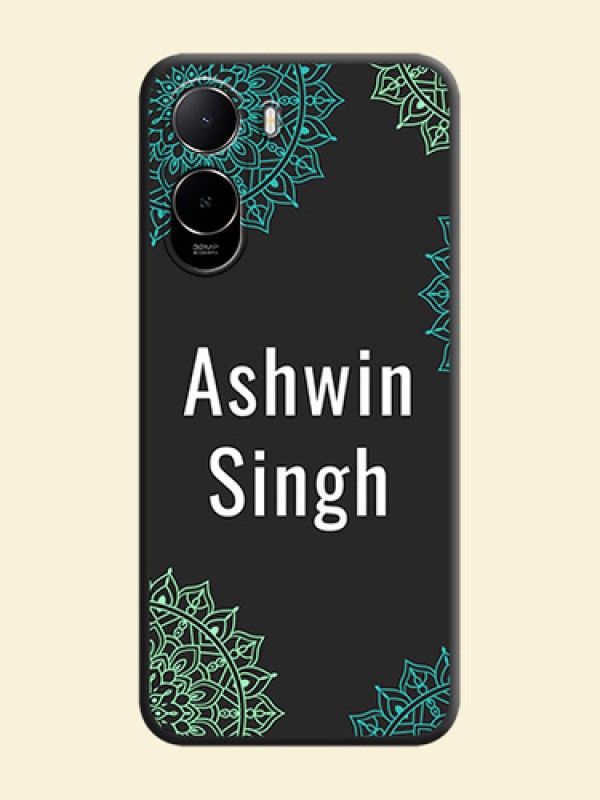 Your Name with Floral Design On Space Black Custom Soft Matte Mobile Back Cover - Poco C81