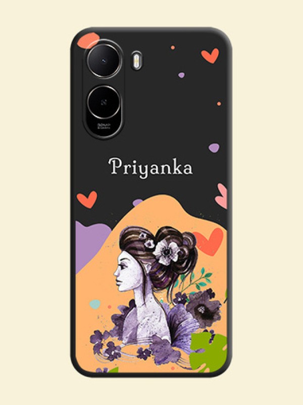 Namecase For Her With Fancy Lady Image On Space Black Custom Soft Matte Mobile Back Cover - Poco C81