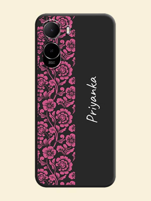 Pink Floral Pattern Design With Custom Text On Space Black Custom Soft Matte Mobile Back Cover - Poco C81