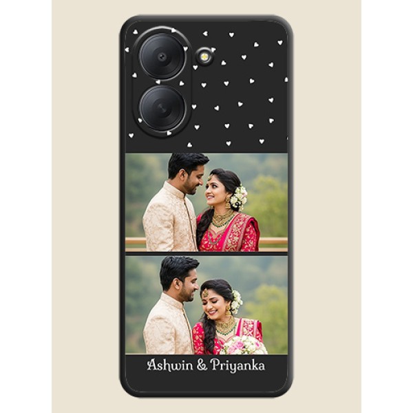 Miniature Love Symbols with Name On Space Black Custom Soft Matte Mobile Back Cover - Poco C81x Miniature Love Symbols with Name On Space Black Custom Soft Matte Mobile Back Cover - Poco C81x