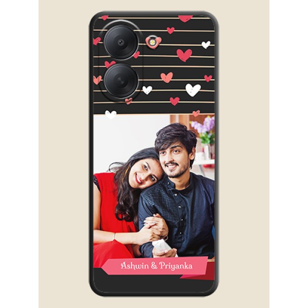 Love Pattern with Name on Pink Ribbon on Photo On Space Black Custom Soft Matte Mobile Back Cover - Poco C81x Love Pattern with Name on Pink Ribbon on Photo On Space Black Custom Soft Matte Mobile Back Cover - Poco C81x
