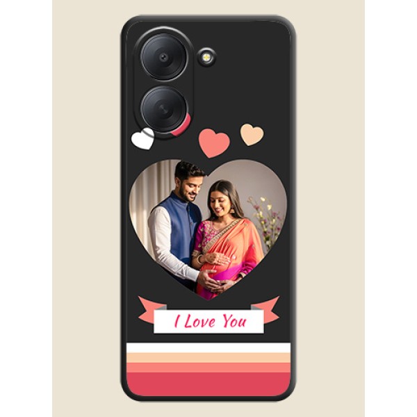 Love Shaped Photo with Colorful Stripes On Space Black Custom Soft Matte Mobile Back Cover - Poco C81x Love Shaped Photo with Colorful Stripes On Space Black Custom Soft Matte Mobile Back Cover - Poco C81x