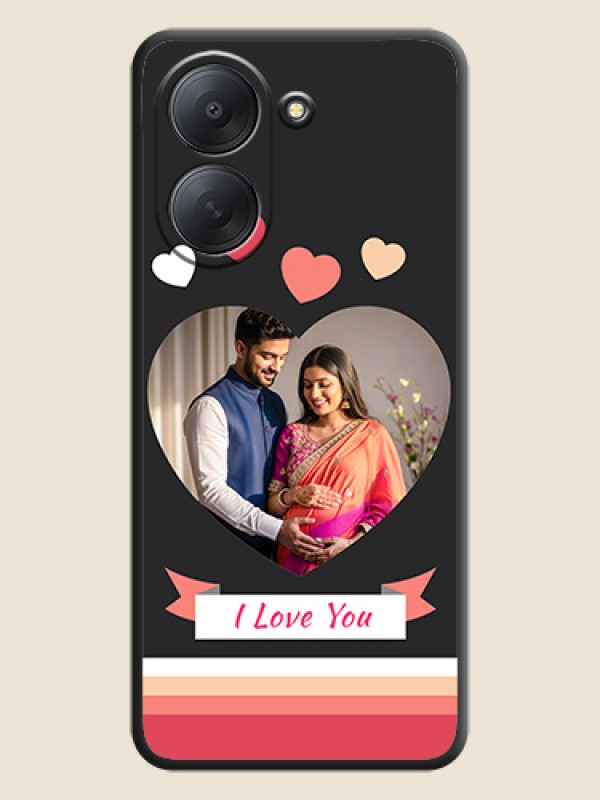 Love Shaped Photo with Colorful Stripes On Space Black Custom Soft Matte Mobile Back Cover - Poco C81x