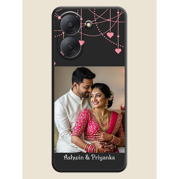 Pink Love Hangings with Text On Space Black Custom Soft Matte Mobile Back Cover - Poco C81x