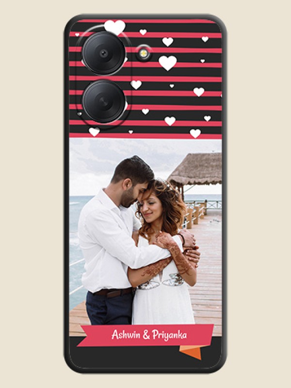 White Color Love Symbols with Pink Lines Pattern On Space Black Custom Soft Matte Mobile Back Cover - Poco C81x