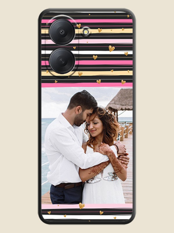 Multicolor Lines and Golden Love Symbols Design on Photo On Space Black Custom Soft Matte Mobile Back Cover - Poco C81x