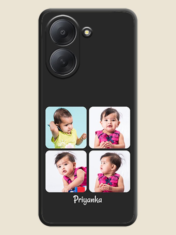 Floral Art with 6 Image Holder on Photo On Space Black Custom Soft Matte Mobile Back Cover - Poco C81x
