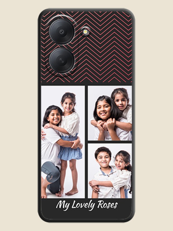 Wave Pattern with 3 Image Holder On Space Black Custom Soft Matte Mobile Back Cover - Poco C81x