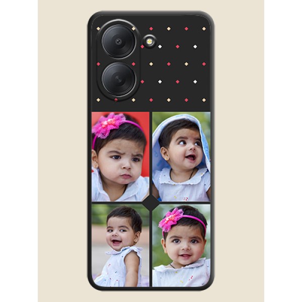 Multicolor Dotted Pattern with 4 Image Holder On Space Black Custom Soft Matte Mobile Back Cover - Poco C81x Multicolor Dotted Pattern with 4 Image Holder On Space Black Custom Soft Matte Mobile Back Cover - Poco C81x