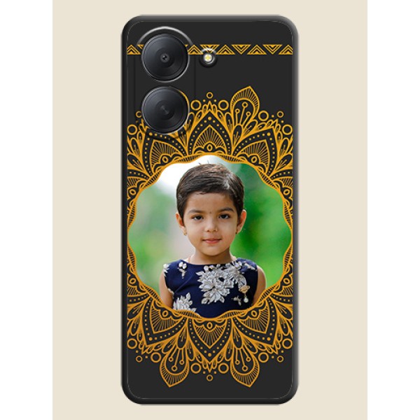 Round Image with Floral Design On Space Black Custom Soft Matte Mobile Back Cover - Poco C81x Round Image with Floral Design On Space Black Custom Soft Matte Mobile Back Cover - Poco C81x