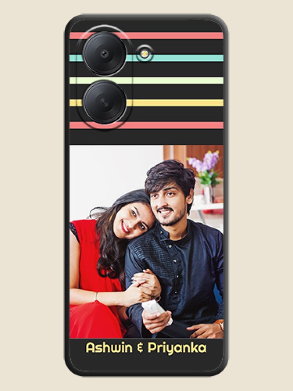 Color Stripes with Photo and Text on Photo On Space Black Custom Soft Matte Mobile Back Cover - Poco C81x