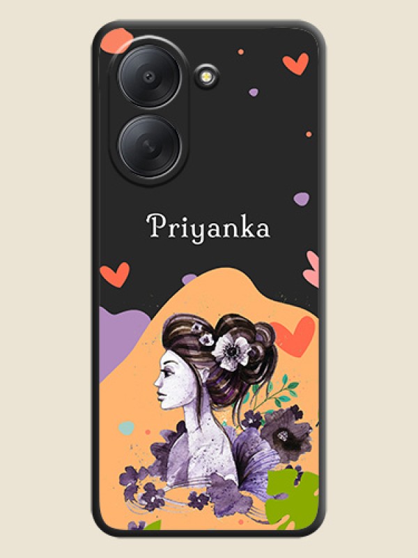 Namecase For Her With Fancy Lady Image On Space Black Custom Soft Matte Mobile Back Cover - Poco C81x
