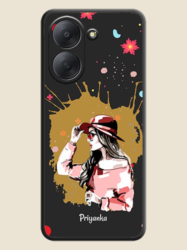 Mordern Lady With Color Splash Background With Custom Text On Space Black Custom Soft Matte Mobile Back Cover - Poco C81x