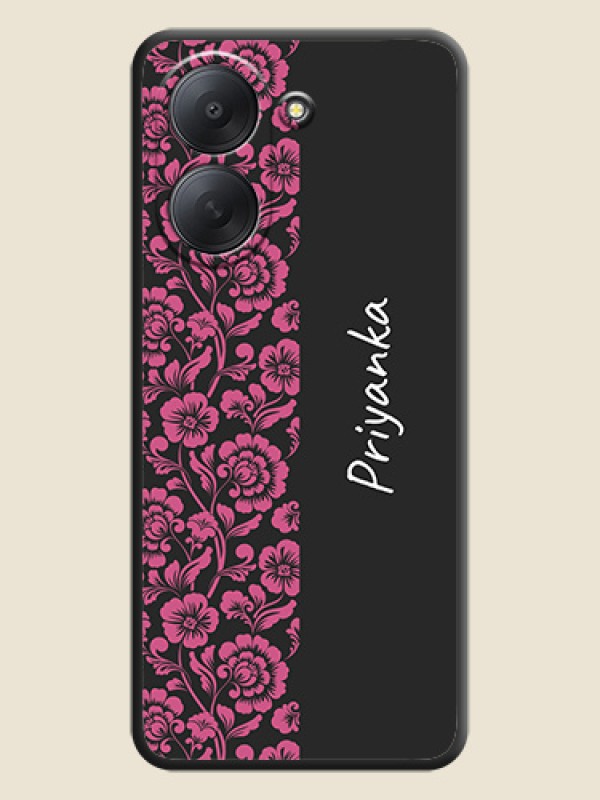 Pink Floral Pattern Design With Custom Text On Space Black Custom Soft Matte Mobile Back Cover - Poco C81x